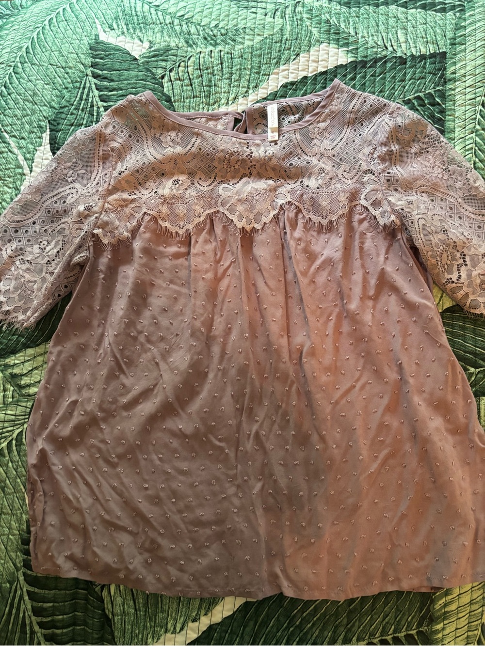 Xhilaration Lace Yoke Swiss Dot Blouse - Dusty Mauve